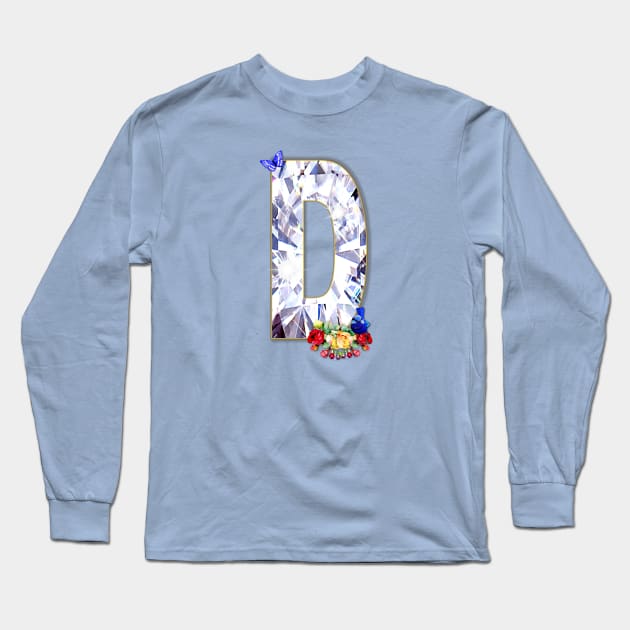 Name Initial Letter D and Blue Fairy Wren Long Sleeve T-Shirt by KC Morcom aka KCM Gems n Bling aka KCM Inspirations